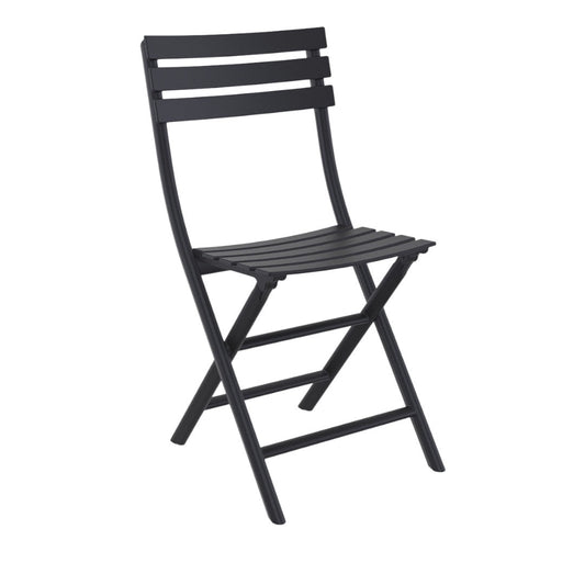 Solen Garden Helen black thermoplastic foldable chair with slatted seat and back, ideal for outdoor use.
